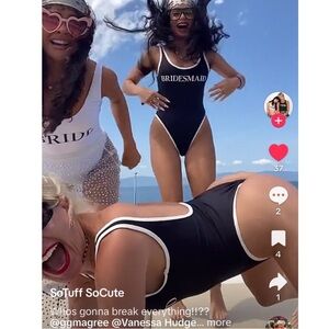 LARGE NWT Coastal Cowgirl WeWoreWhat Bride Bridesmaids One Piece white & black